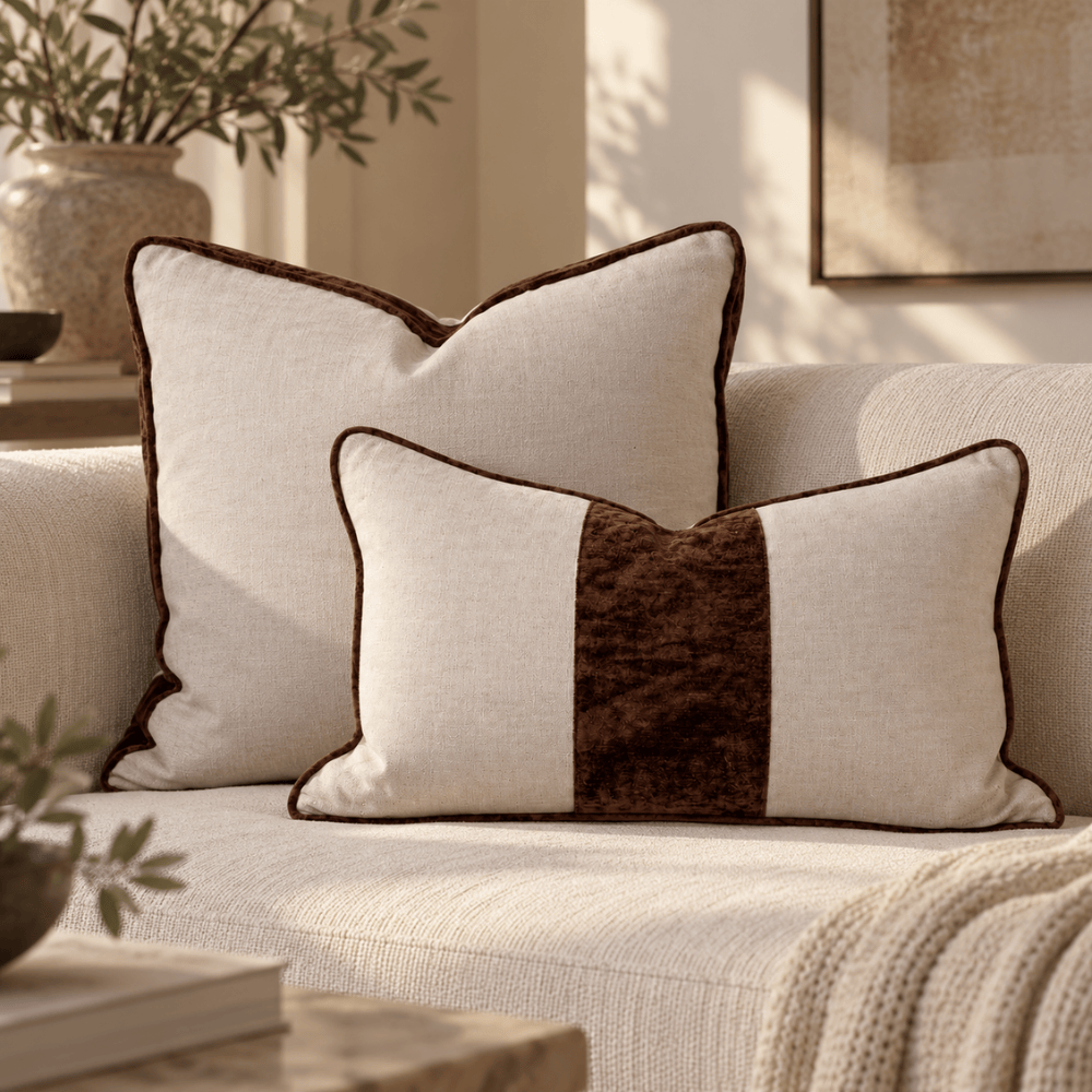 BHD HOME Lounge Cushion Tuxedo Natural & Choc Box Cushion 55 x 55 x 10cm