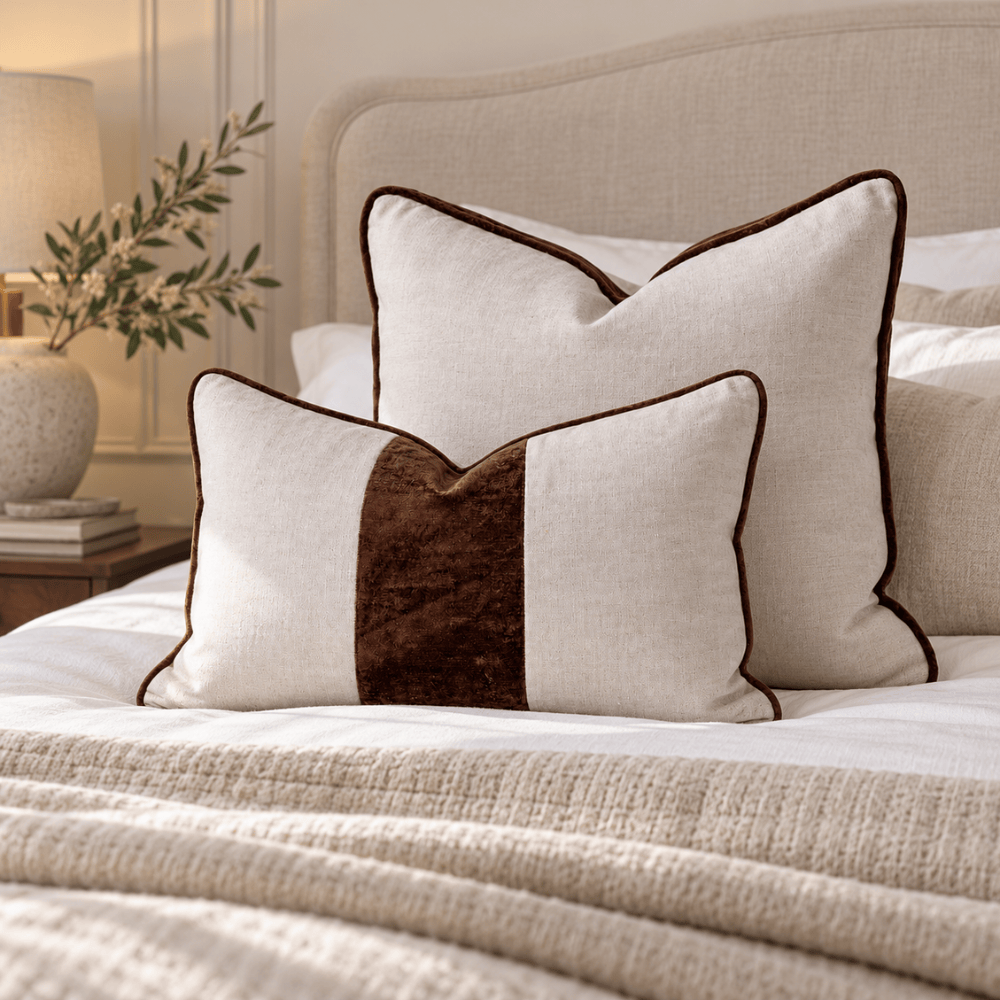 BHD HOME Lounge Cushion Tuxedo Natural & Choc Box Cushion 55 x 55 x 10cm