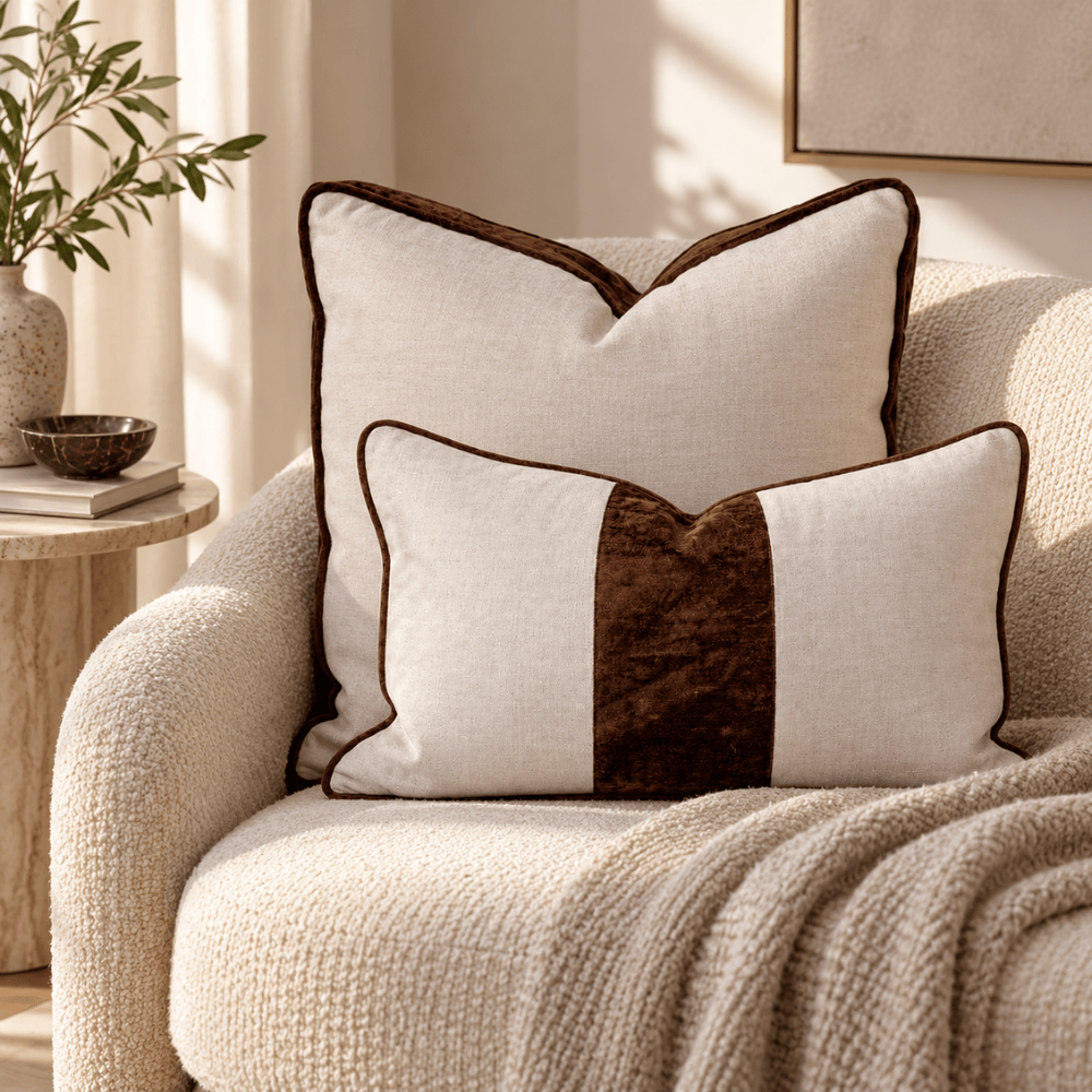 BHD HOME Lounge Cushion Tuxedo Natural & Choc Box Cushion 55 x 55 x 10cm