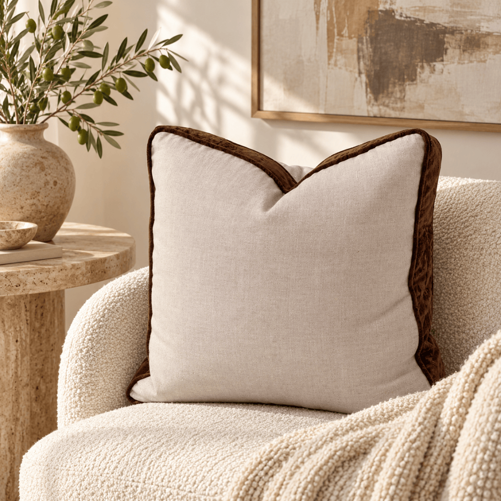 BHD HOME Lounge Cushion Tuxedo Natural & Choc Box Cushion 55 x 55 x 10cm
