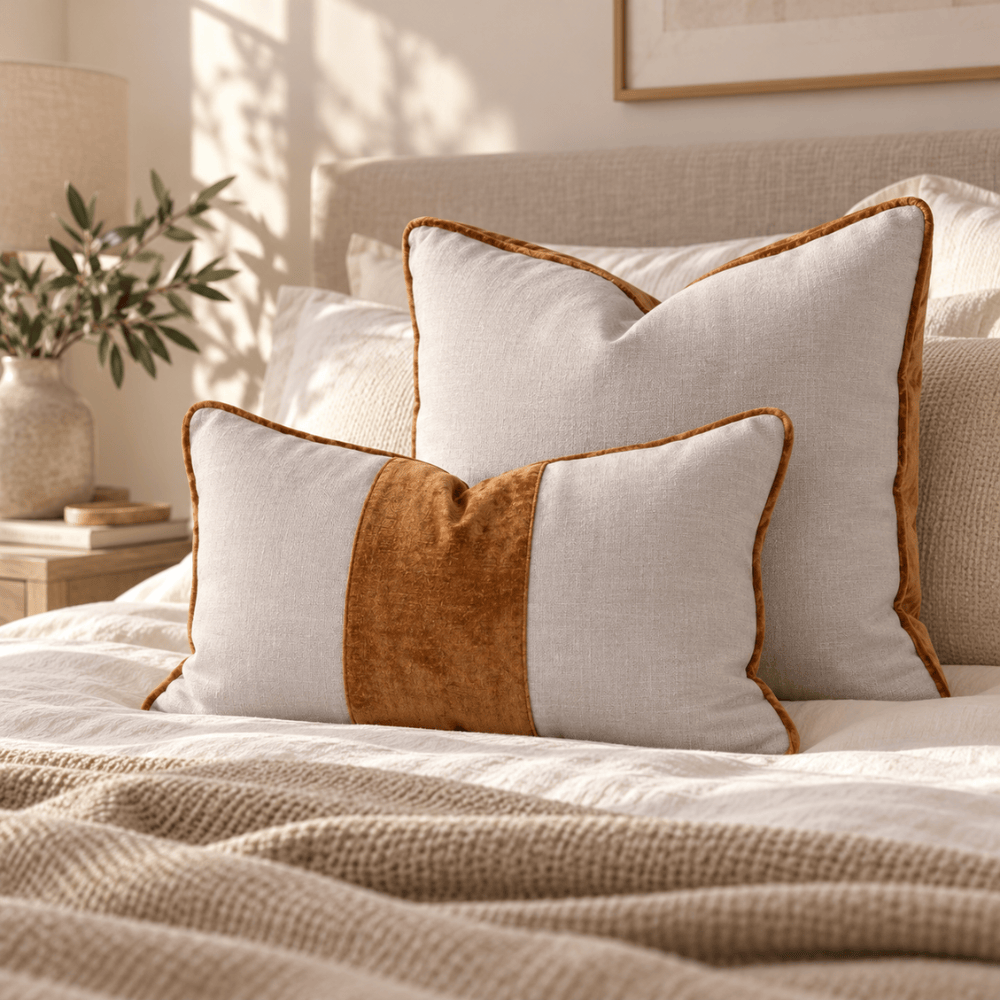 BHD HOME Lounge Cushion Tuxedo Natural & Toffee Box Cushion 55 x 55 x 10cm