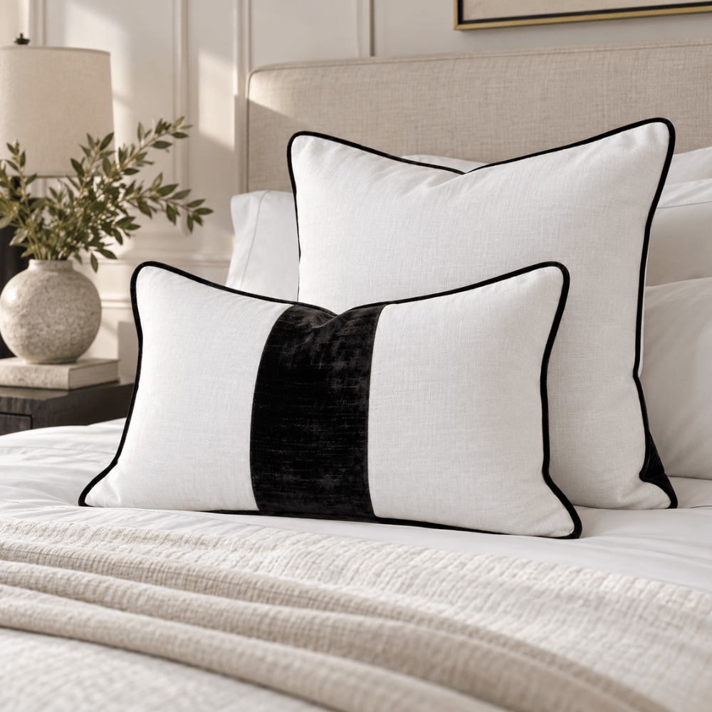 BHD HOME Lounge Cushion Tuxedo White & Black Box Cushion 55 x 55 x 10cm