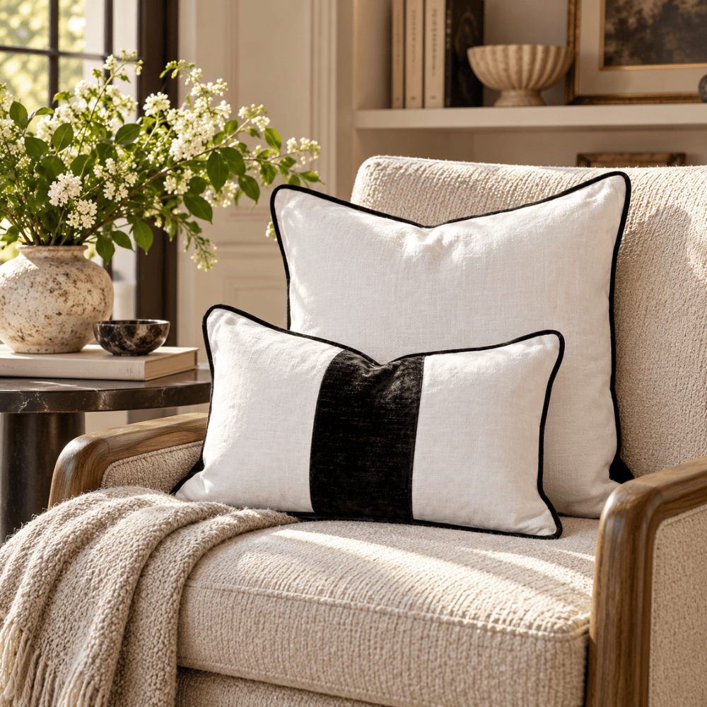 BHD HOME Lounge Cushion Tuxedo White & Black Box Cushion 55 x 55 x 10cm