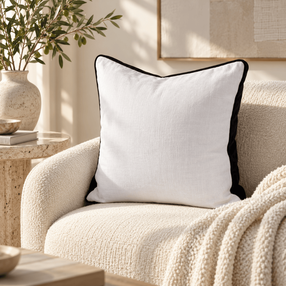 BHD HOME Lounge Cushion Tuxedo White & Black Box Cushion 55 x 55 x 10cm