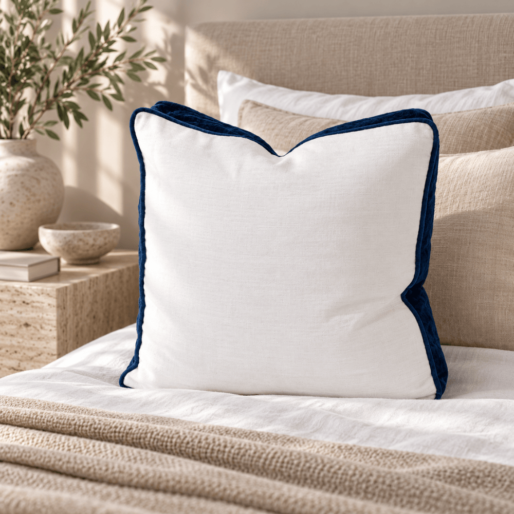 BHD HOME Lounge Cushion Tuxedo White & Navy Box Cushion 55 x 55 x 10cm