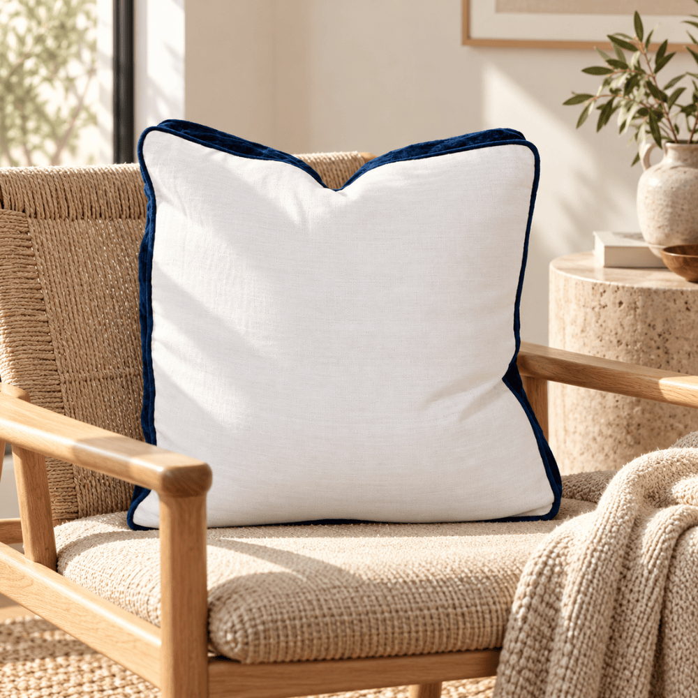 BHD HOME Lounge Cushion Tuxedo White & Navy Box Cushion 55 x 55 x 10cm
