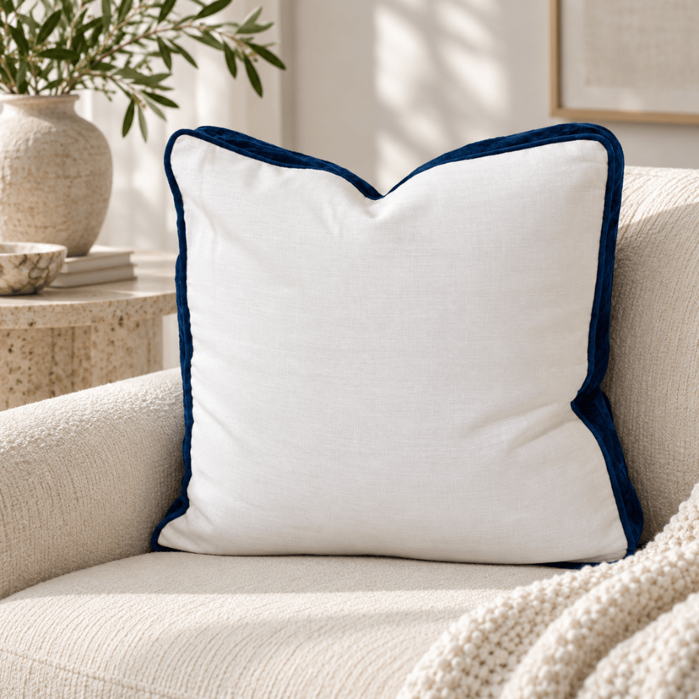BHD HOME Lounge Cushion Tuxedo White & Navy Box Cushion 55 x 55 x 10cm