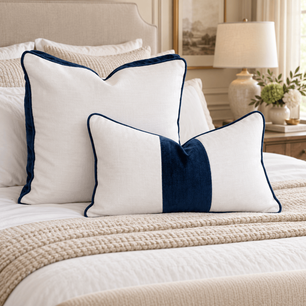 BHD HOME Lounge Cushion Tuxedo White & Navy Box Cushion 55 x 55 x 10cm