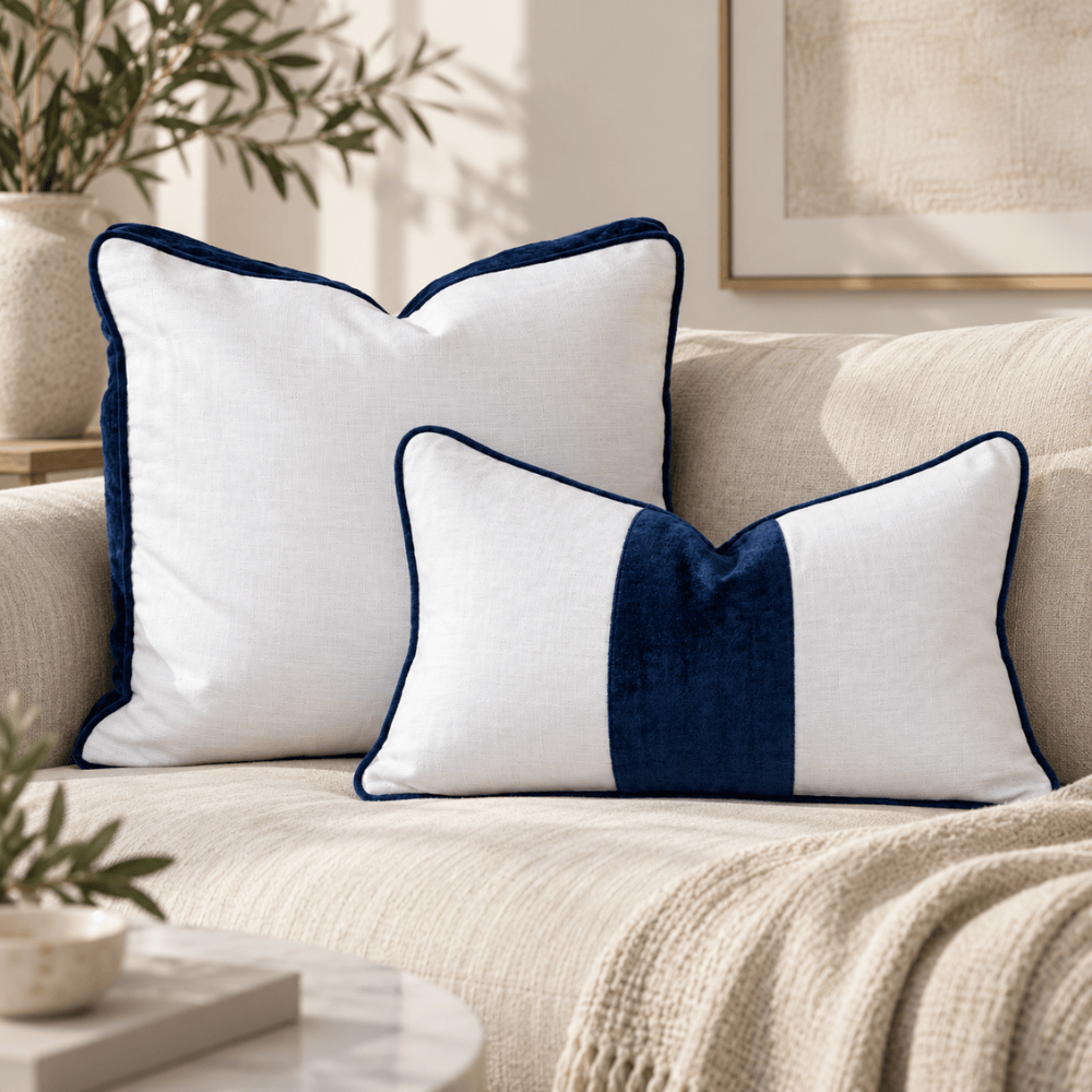 BHD HOME Lounge Cushion Tuxedo White & Navy Box Cushion 55 x 55 x 10cm
