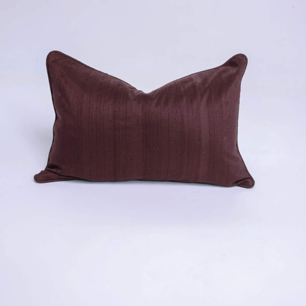 BHD HOME Lumbar Cushion Dupion Chocolate Silk Piped Lumbar Cushion 35 x 55cm