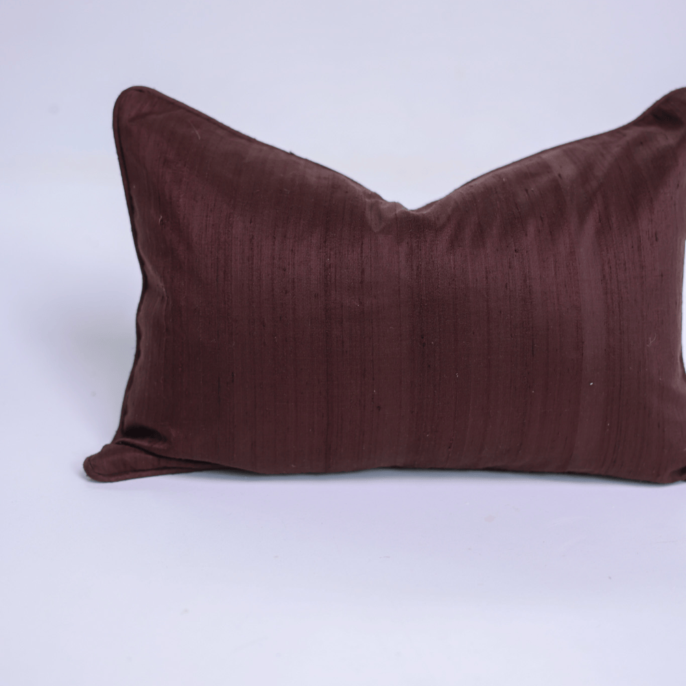 BHD HOME Lumbar Cushion Dupion Chocolate Silk Piped Lumbar Cushion 35 x 55cm