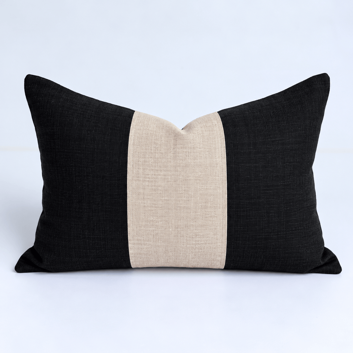 BHD HOME Lumbar Cushion Linen Sash Black & Natural Handwoven Lumbar Cushion 35 x 55cm