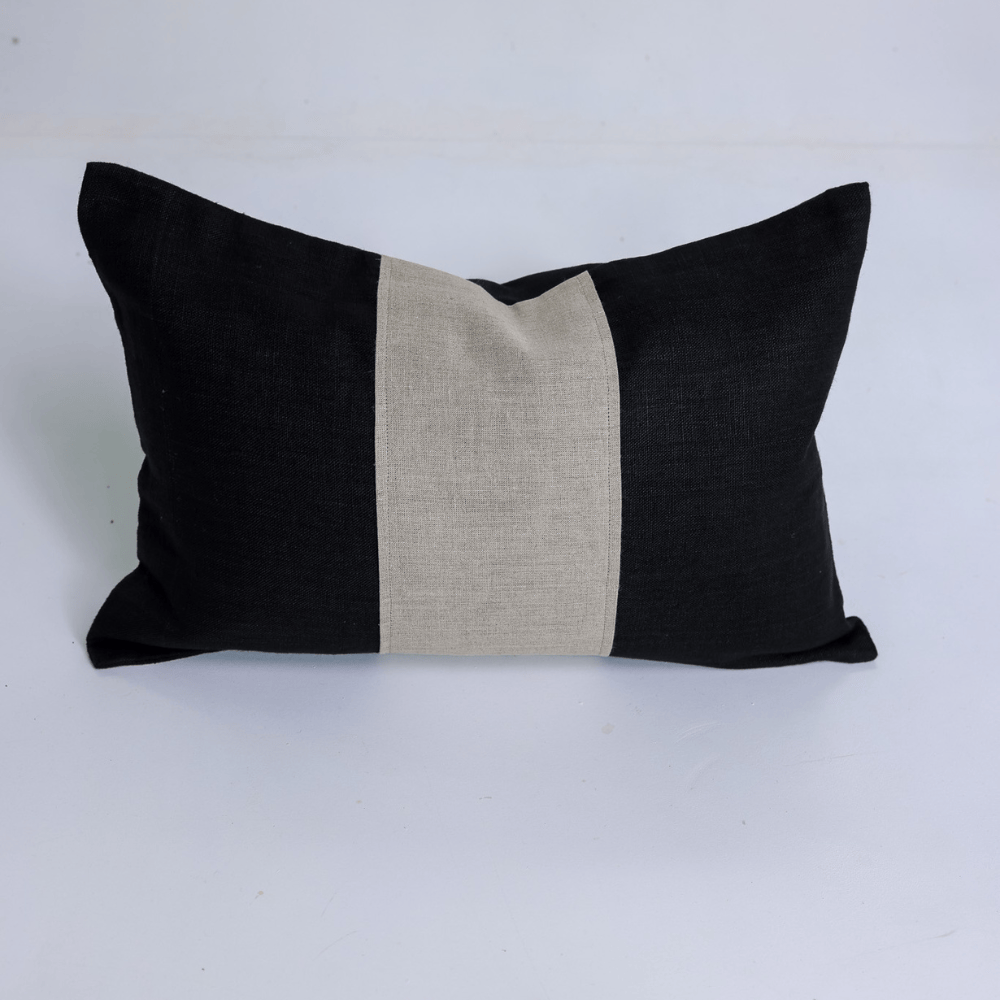BHD HOME Lumbar Cushion Linen Sash Black & Natural Handwoven Lumbar Cushion 35 x 55cm