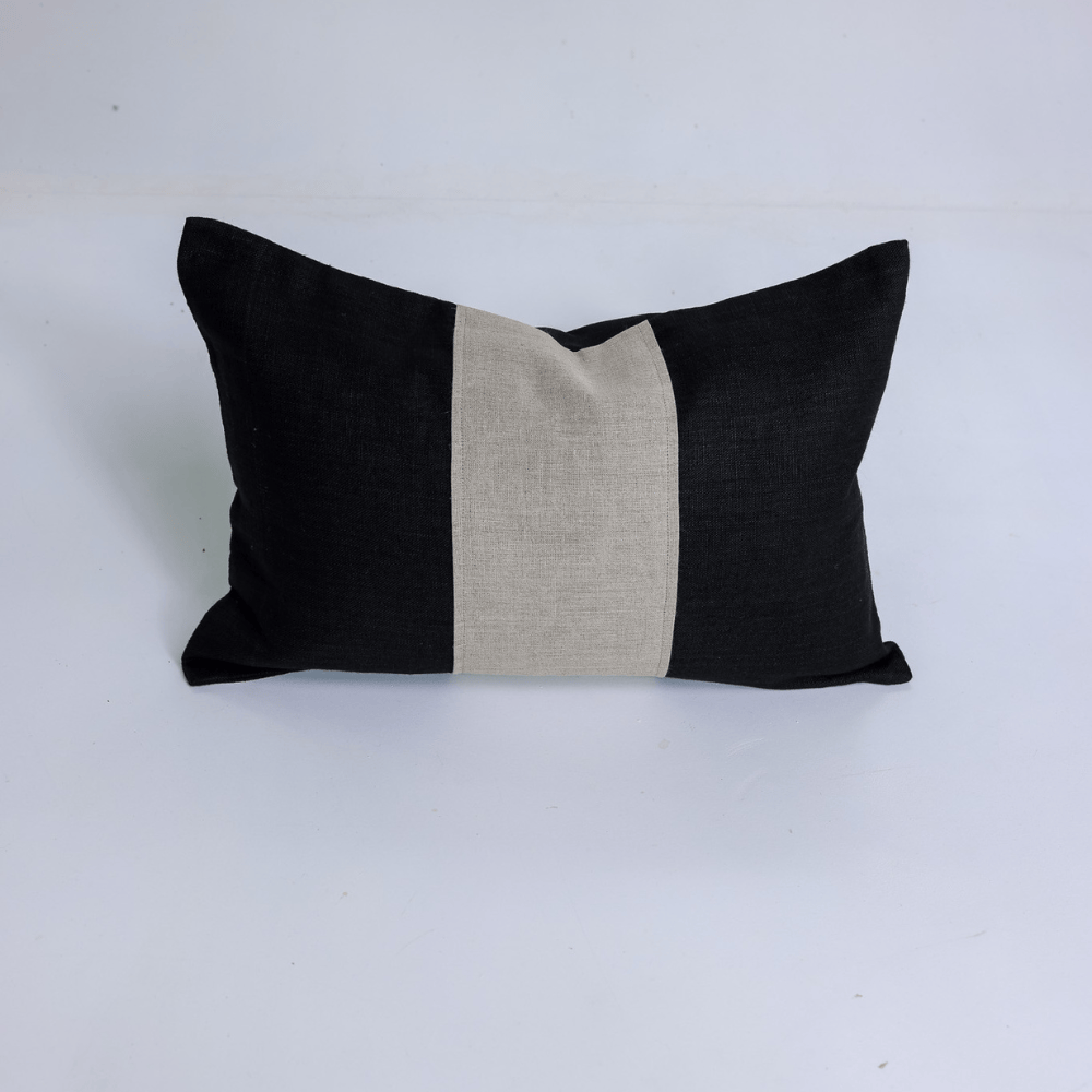 BHD HOME Lumbar Cushion Linen Sash Black & Natural Handwoven Lumbar Cushion 35 x 55cm