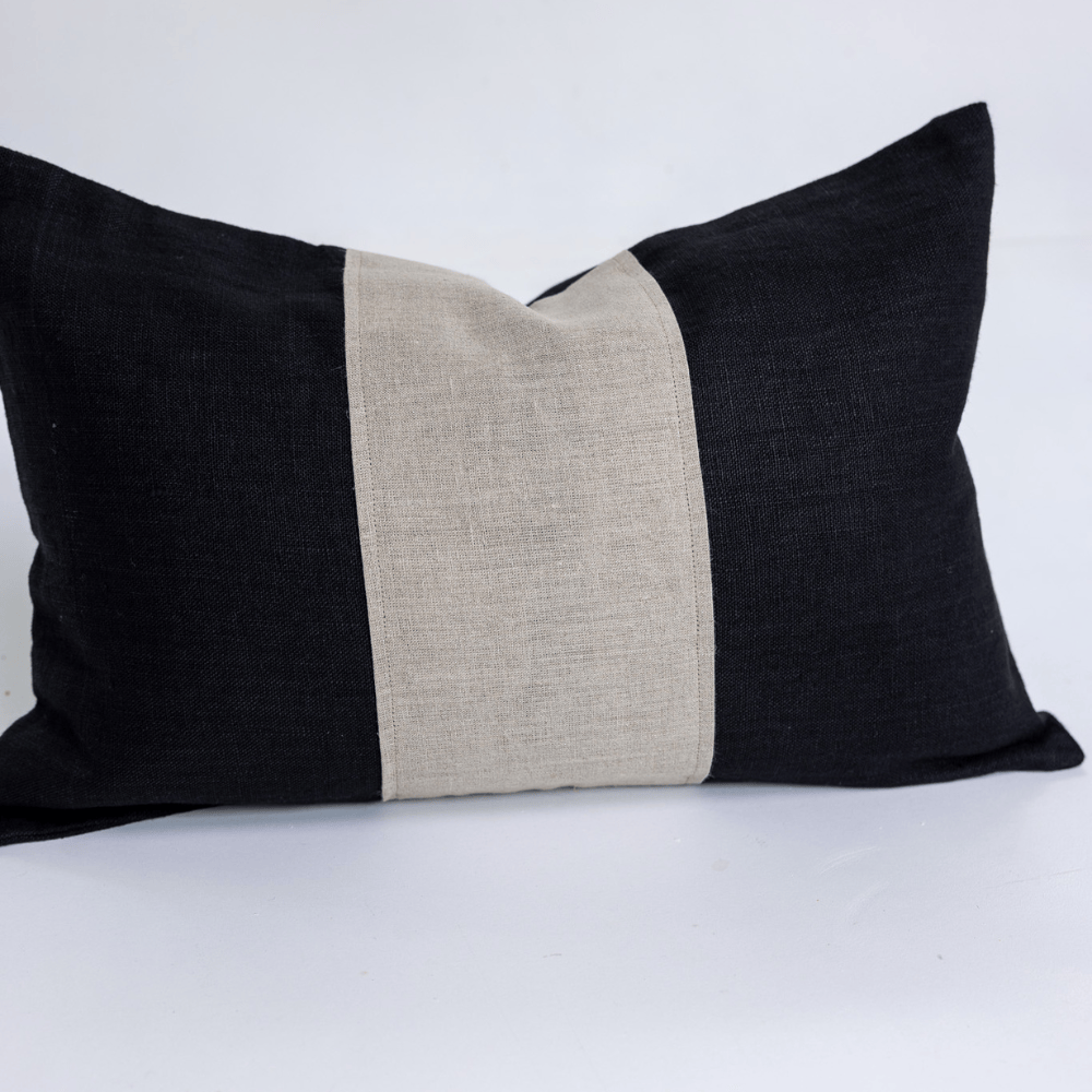 BHD HOME Lumbar Cushion Linen Sash Black & Natural Handwoven Lumbar Cushion 35 x 55cm