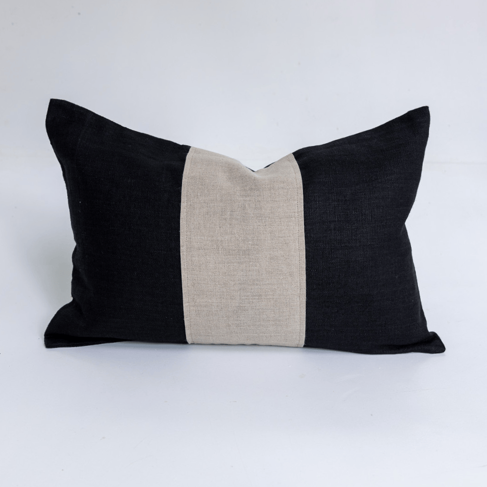 BHD HOME Lumbar Cushion Linen Sash Black & Natural Handwoven Lumbar Cushion 35 x 55cm