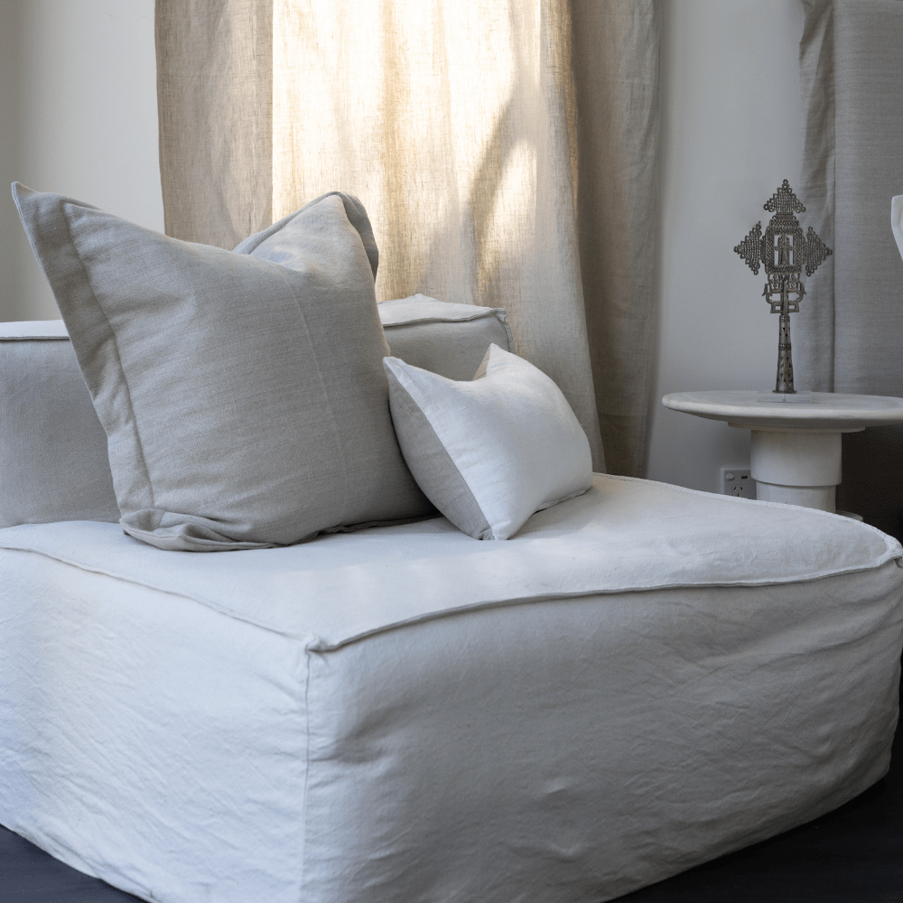 BHD HOME Lumbar Cushion Linens Reversible White & Natural Handwoven Linen Lumbar Cushion Cover
