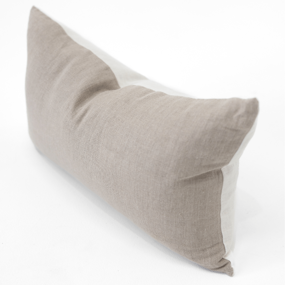 BHD HOME Lumbar Cushion Linens Reversible White & Natural Handwoven Linen Lumbar Cushion Cover