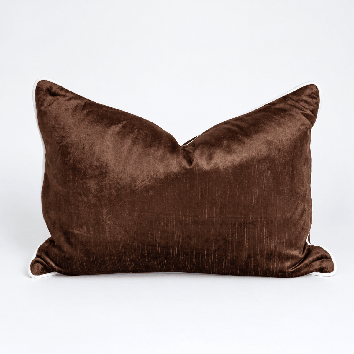 BHD HOME Lumbar Cushion Velvet Chocolate & White Piped Handmade Velvet Lumbar Cushion 40 x 60cm