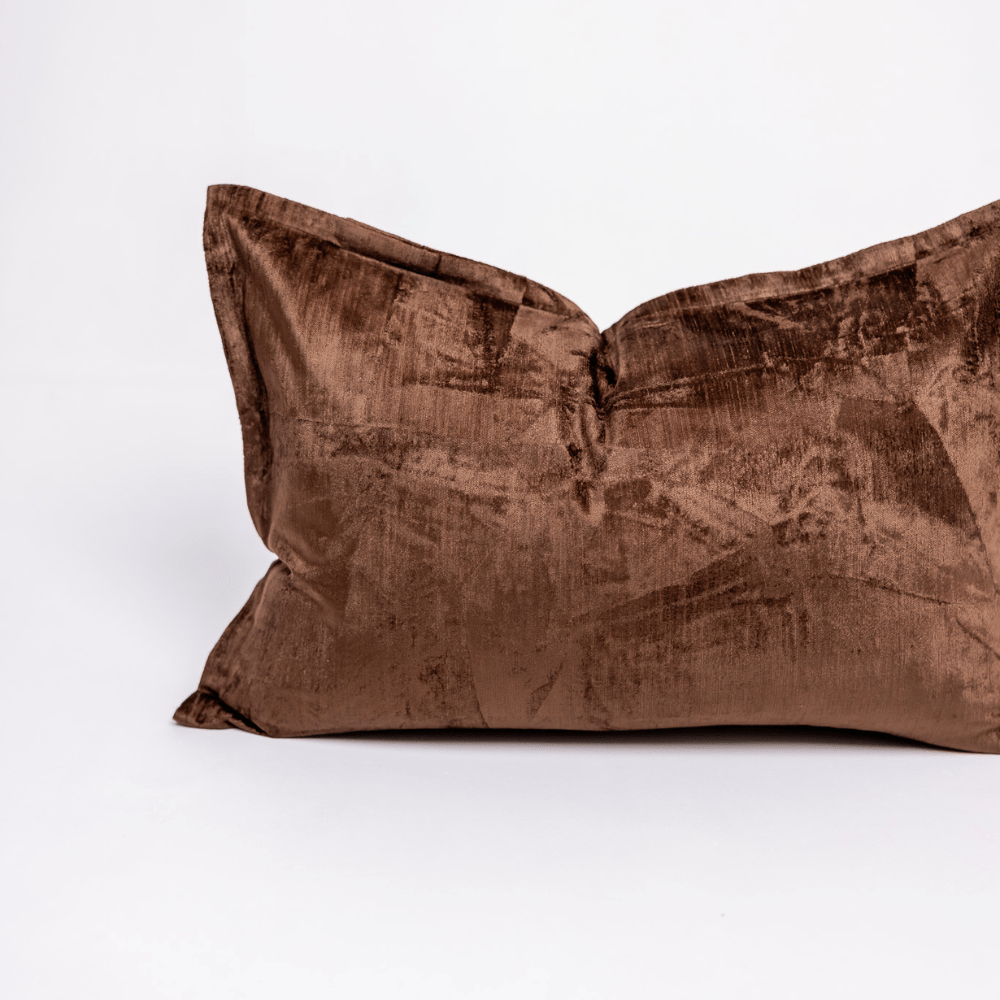 BHD HOME Lumbar Cushion Velvet Flange Rich Chocolate Handmade Velvet Lumbar Cushion