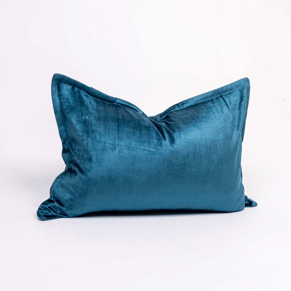 BHD HOME Lumbar Cushion Velvet Flange Teal Handmade Velvet Lumbar Cushion