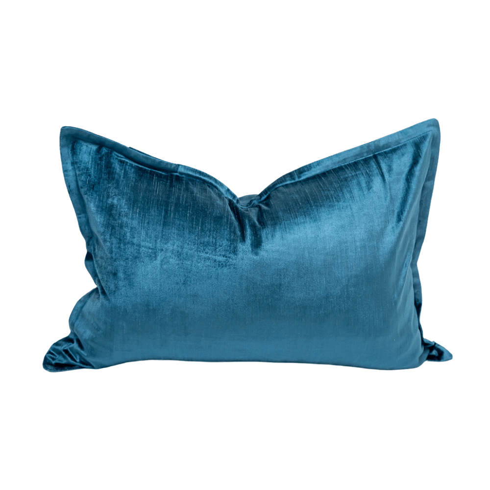 BHD HOME Lumbar Cushion Velvet Flange Teal Handmade Velvet Lumbar Cushion