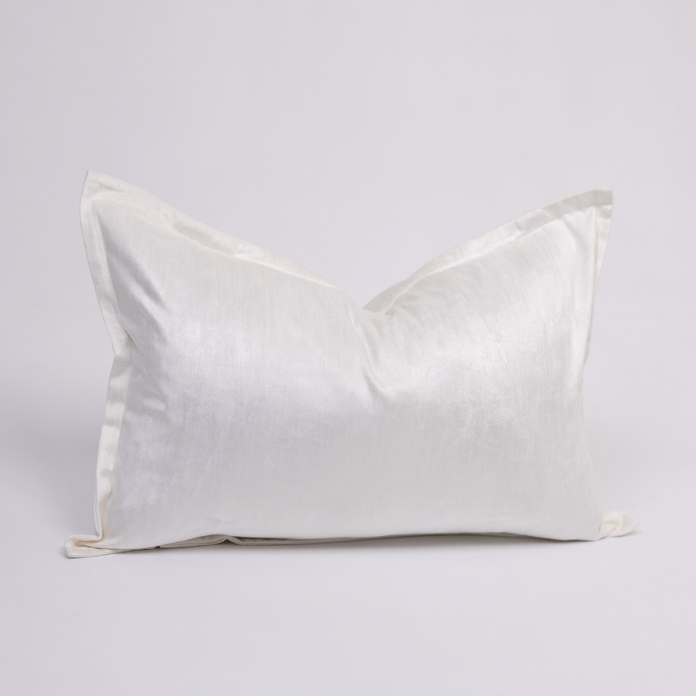 BHD HOME Lumbar Cushion Velvet Flange White Handmade Velvet Lumbar Cushion