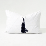 Cross Patch White with Black Shell Tassel Lumbar Cushion 35 x 53cm