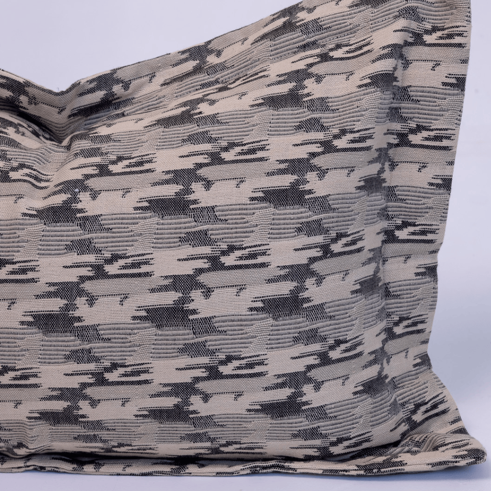 BHD HOME Lumber Cushion Ikat Charcoal Flange Lumbar Cushion 40 x 60cm
