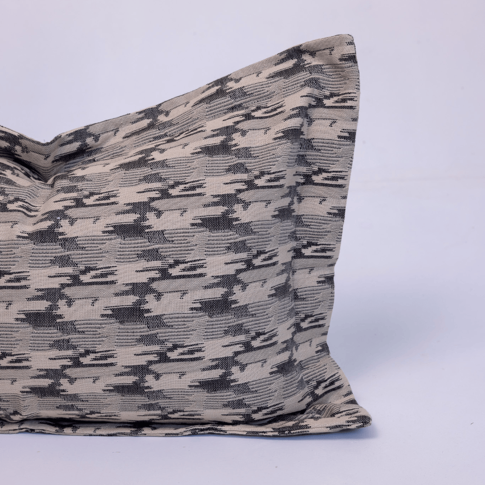 BHD HOME Lumber Cushion Ikat Charcoal Flange Lumbar Cushion 40 x 60cm