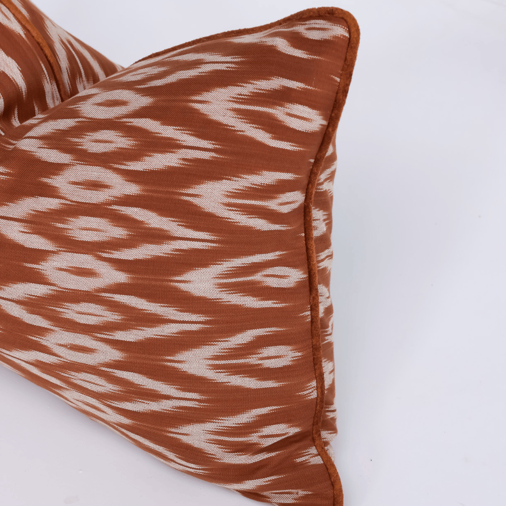 BHD HOME Lumber Cushion Ikat Samarkand Rust Handwoven Ikat Lumbar Cushion Cover 40 x 60cm