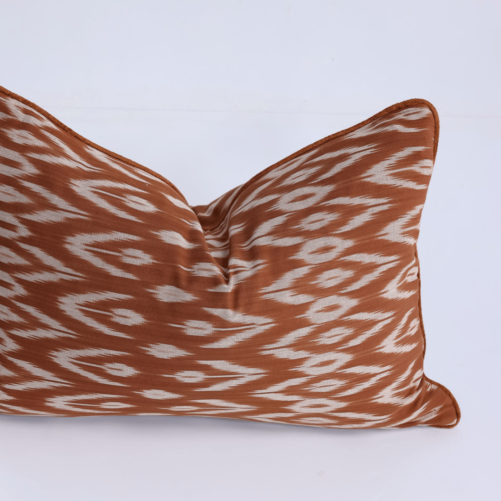 BHD HOME Lumber Cushion Ikat Samarkand Rust Handwoven Ikat Lumbar Cushion Cover 40 x 60cm