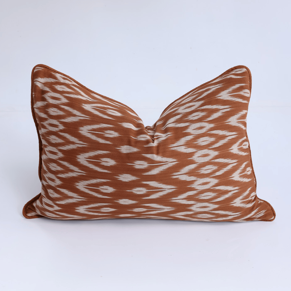 BHD HOME Lumber Cushion Ikat Samarkand Rust Handwoven Ikat Lumbar Cushion Cover 40 x 60cm