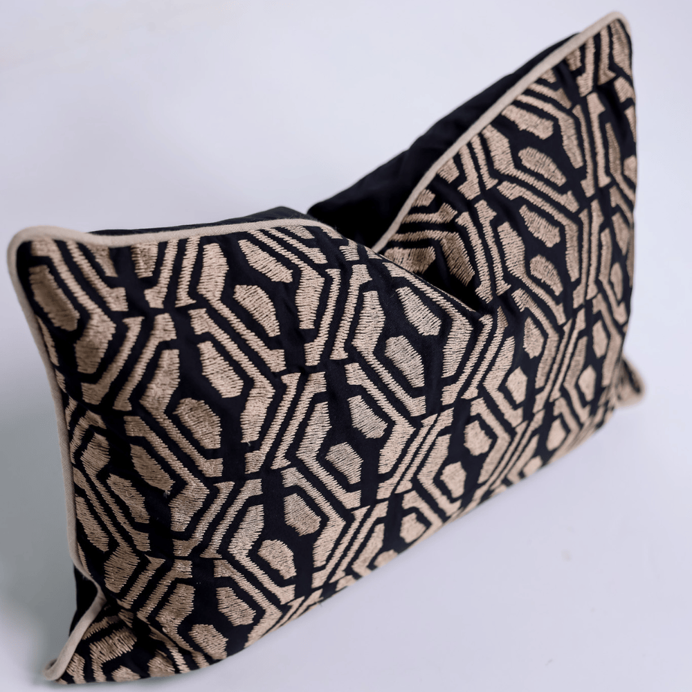 BHD HOME Lumber Cushion Metropolis Bronze Handmade Embroidered Lumbar Cushion
