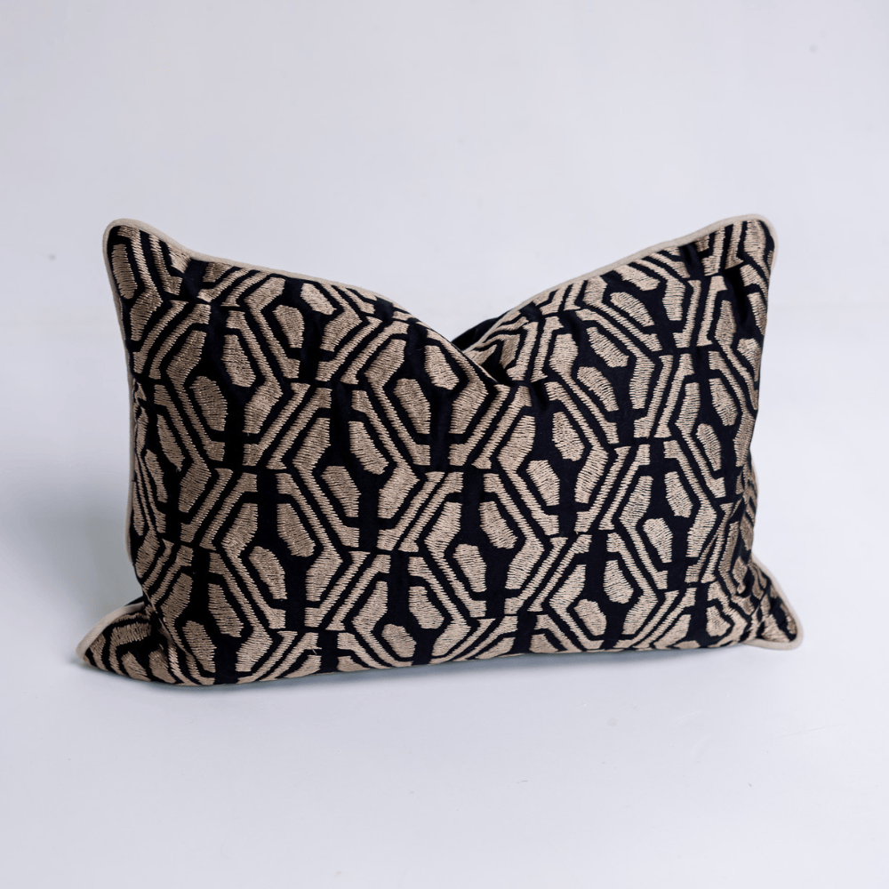 BHD HOME Lumber Cushion Metropolis Bronze Handmade Embroidered Lumbar Cushion