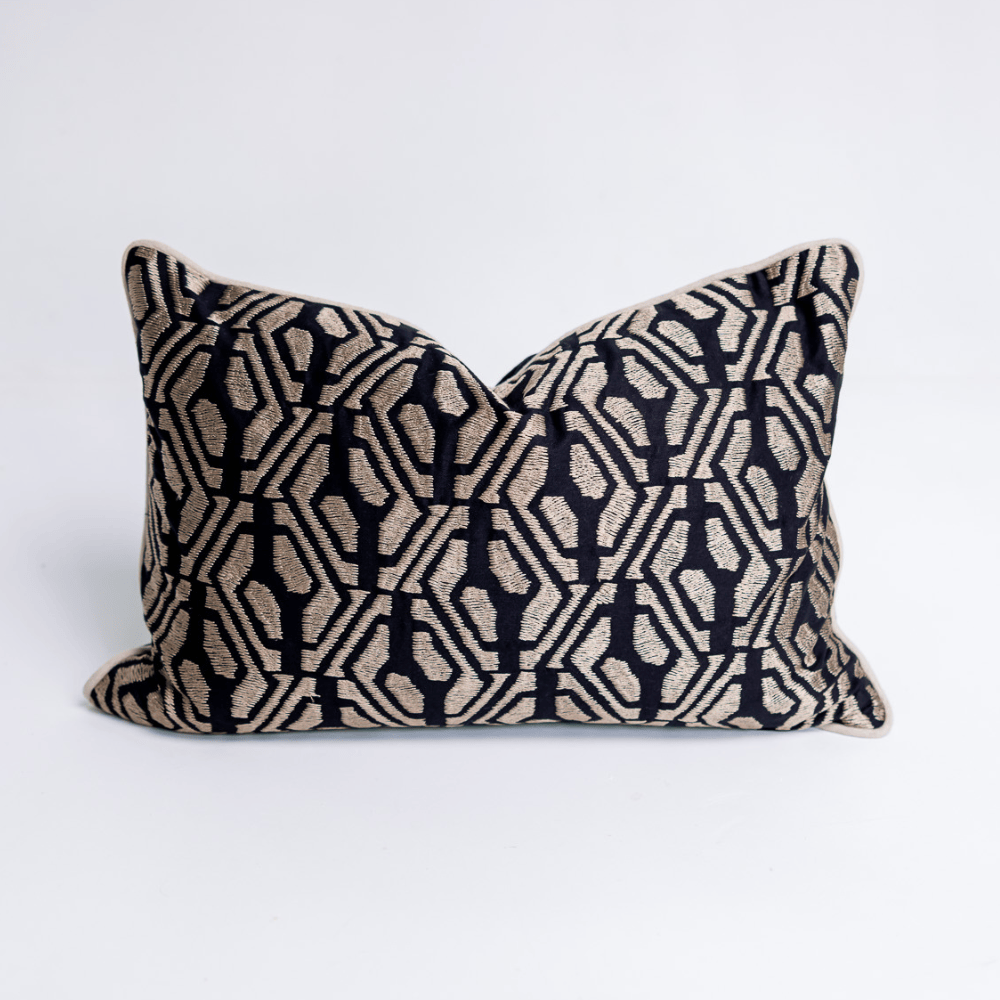BHD HOME Lumber Cushion Metropolis Bronze Handmade Embroidered Lumbar Cushion