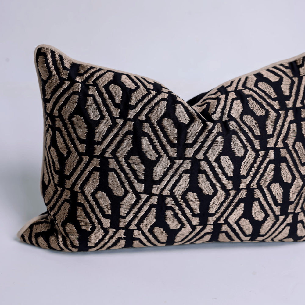 BHD HOME Lumber Cushion Metropolis Bronze Handmade Embroidered Lumbar Cushion