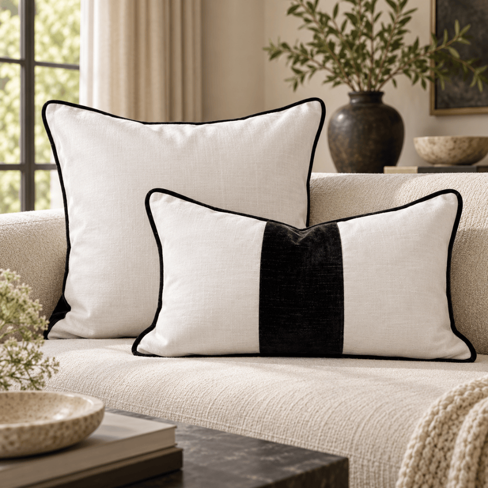 BHD HOME Lumber Cushion Sash White & Black Lumbar Cushion 40 x 60cm