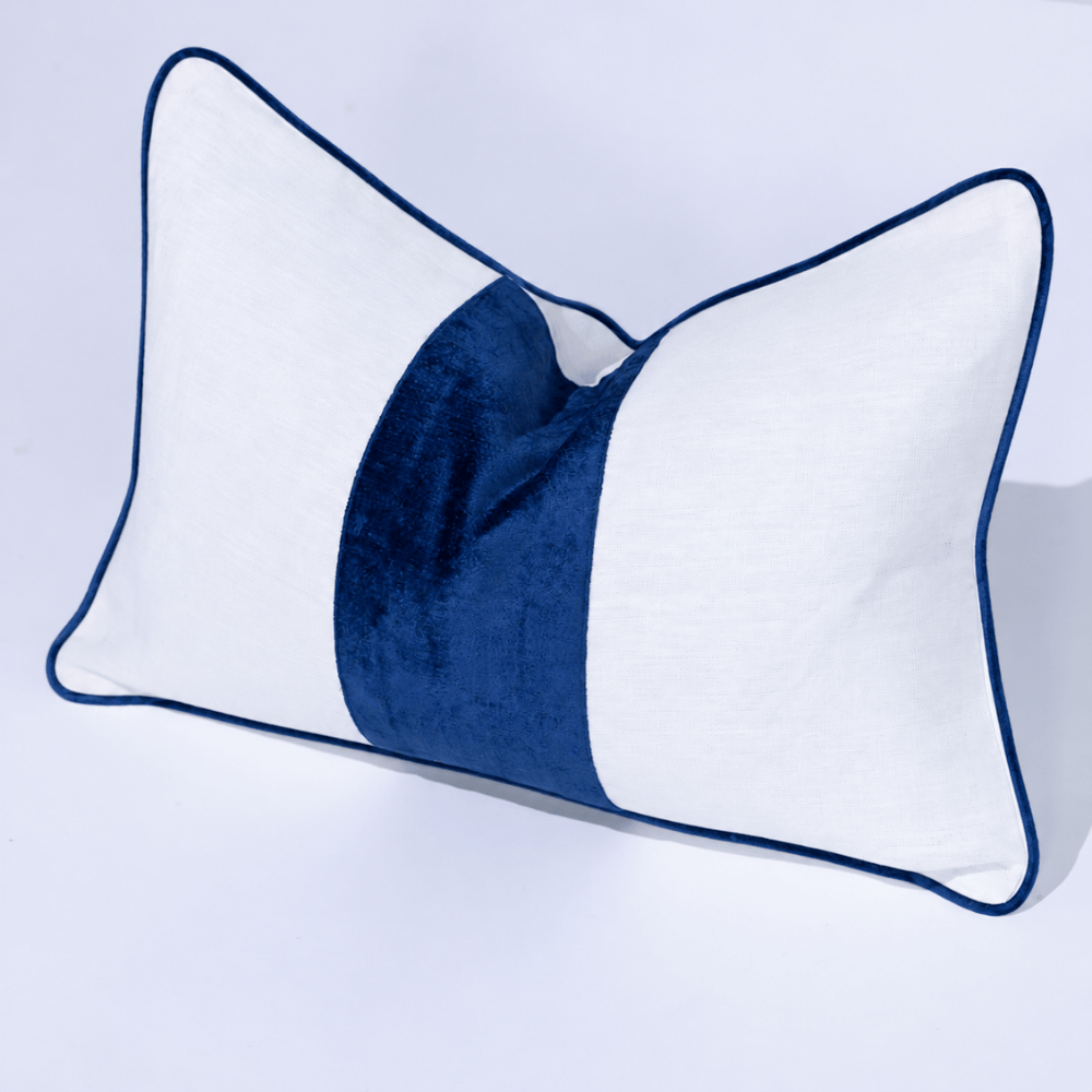 BHD HOME Lumber Cushion Sash White & Navy Lumbar Cushion 40 x 60cm