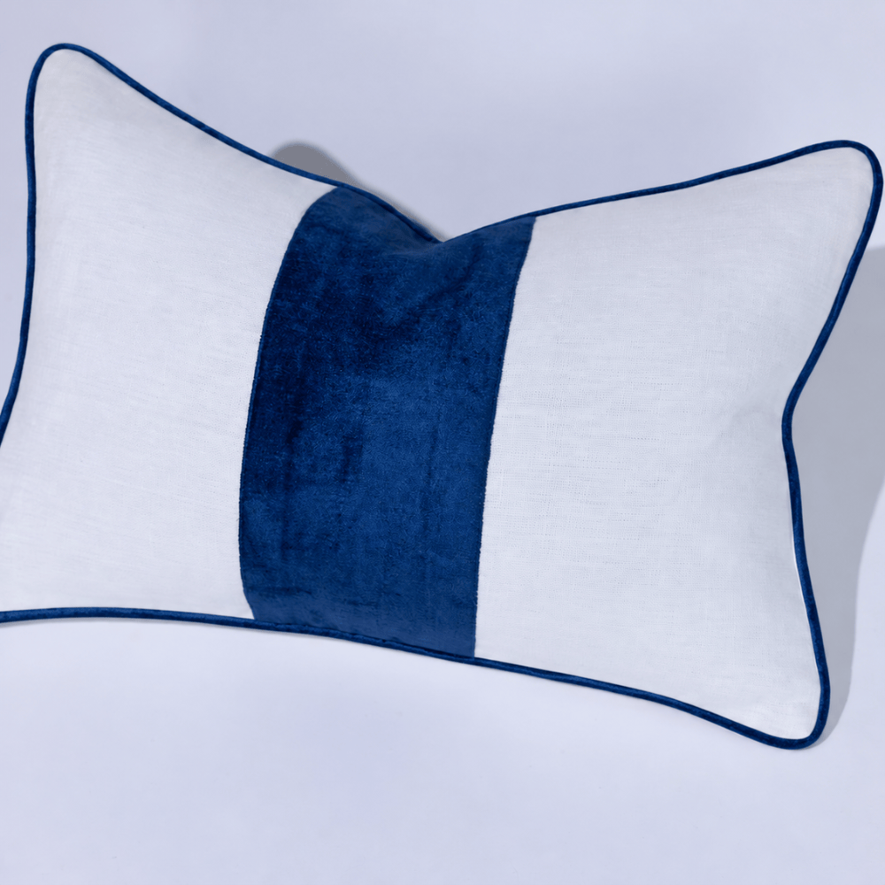BHD HOME Lumber Cushion Sash White & Navy Lumbar Cushion 40 x 60cm