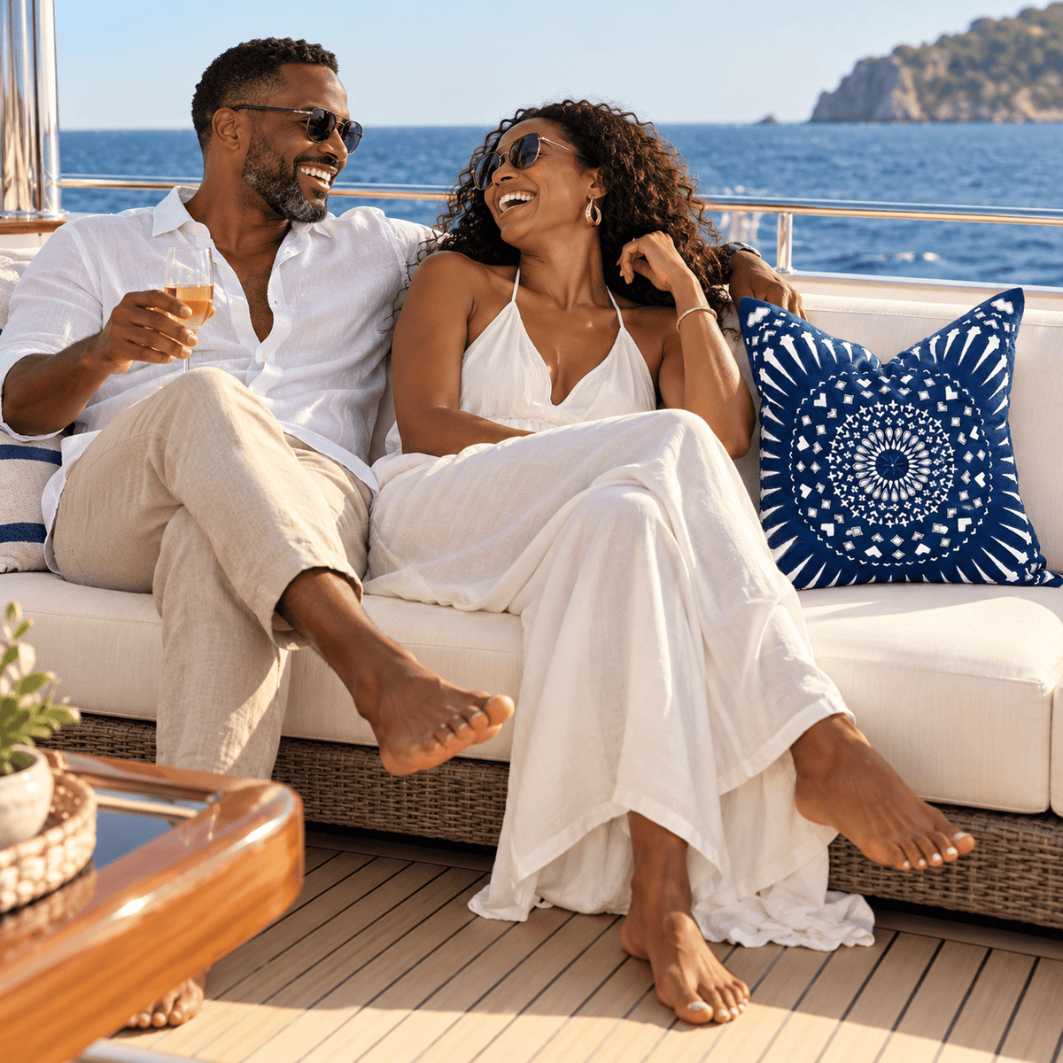 BHD HOME Mayan Sphere Navy Outdoor Lounge Cushion – UV Resistant