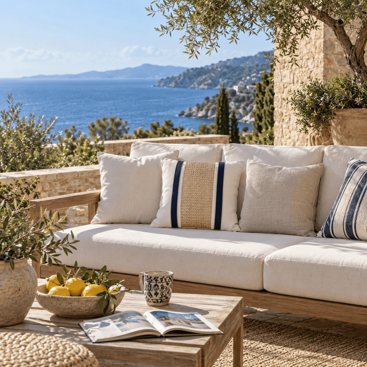 BHD HOME Outdoor Cloud Outdoor Raffia Nautical Juliet White Lounge Cushion – UV Resistant