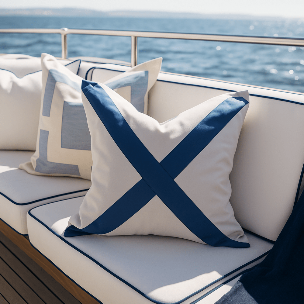 BHD HOME Outdoor Cushion Grey and White Outdoor Nautical Victor Liso Blue and Grey