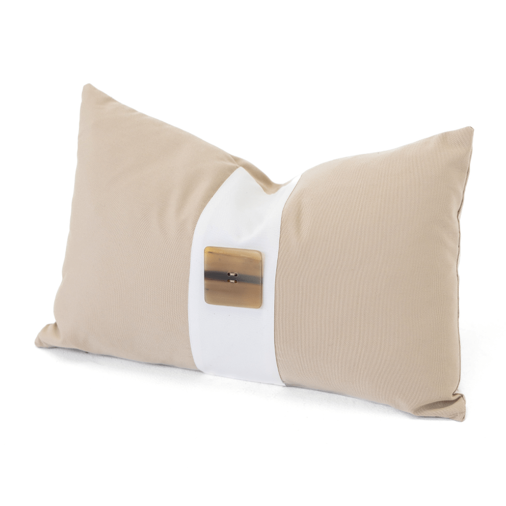 BHD HOME Outdoor Cushion Outdoor Horn Button Natural & White Handmade Embellished Outdoor Lumbar Cushion