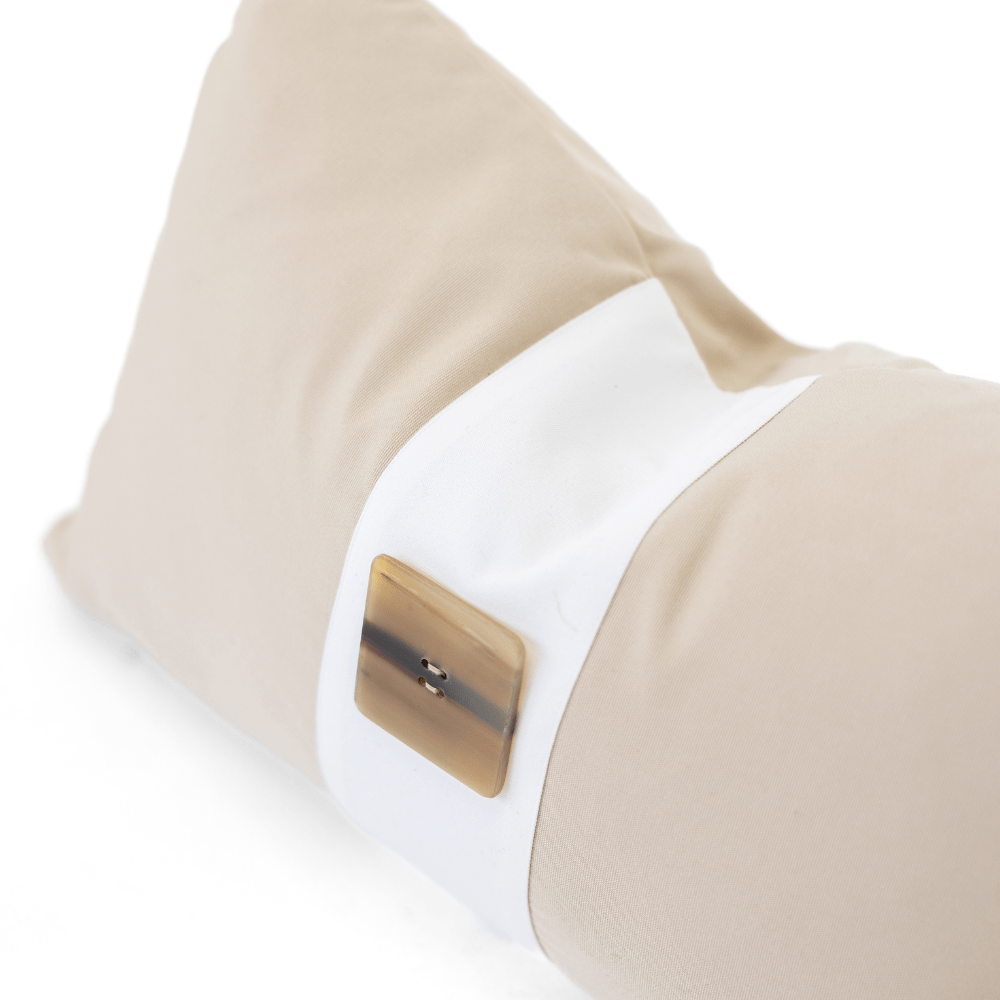 BHD HOME Outdoor Cushion Outdoor Horn Button Natural & White Handmade Embellished Outdoor Lumbar Cushion