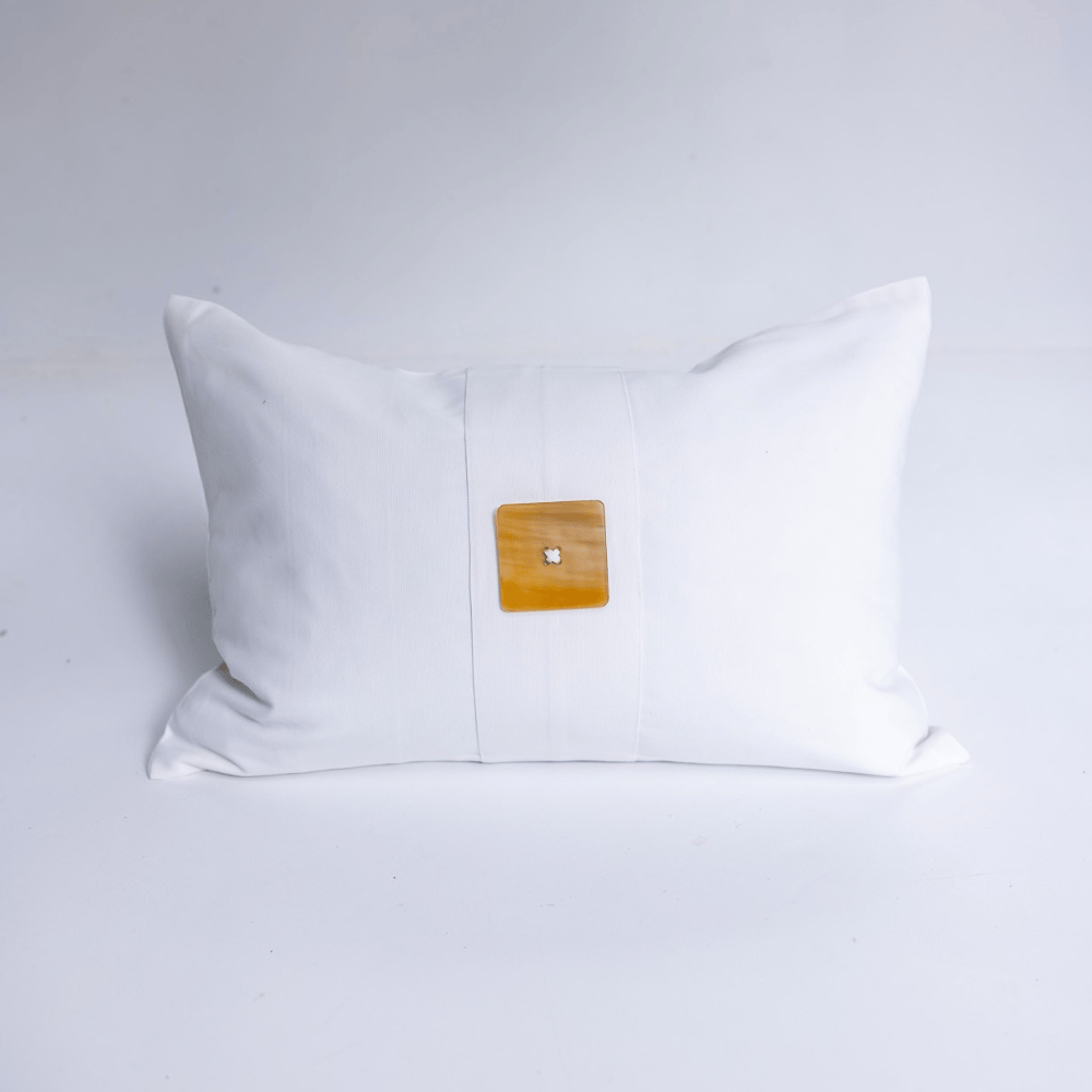 BHD HOME Outdoor Cushion Outdoor Horn Button White Handmade Embellished Outdoor Lumbar Cushion