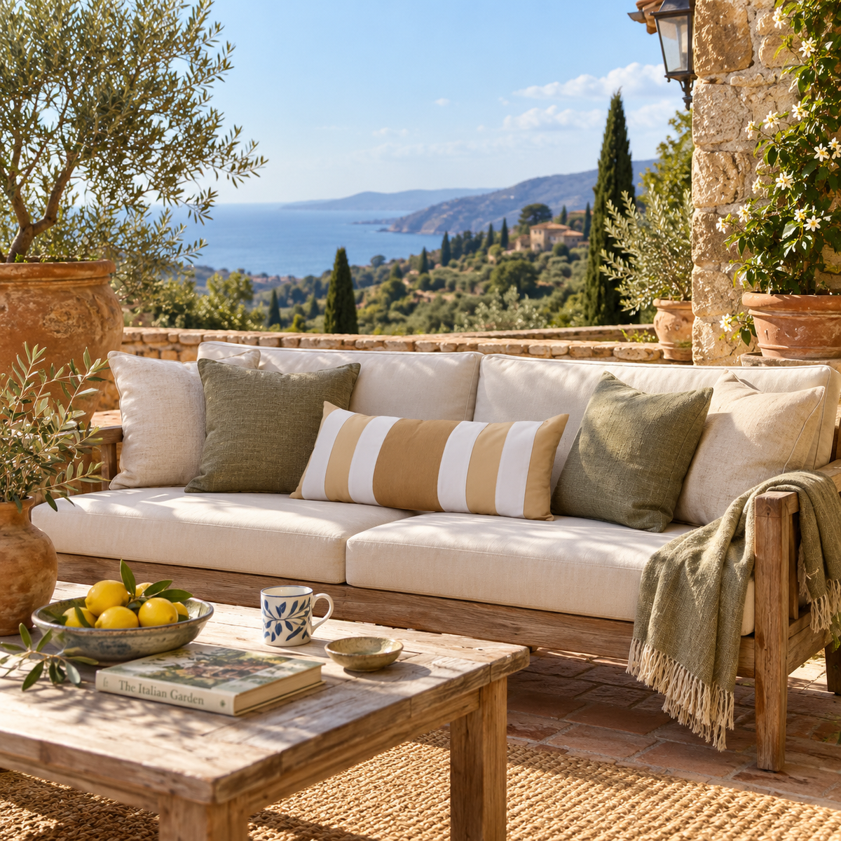 BHD HOME Outdoor Cushion Outdoor Nautical Regent Stripe Beige Long Lumbar Cushion – UV Resistant