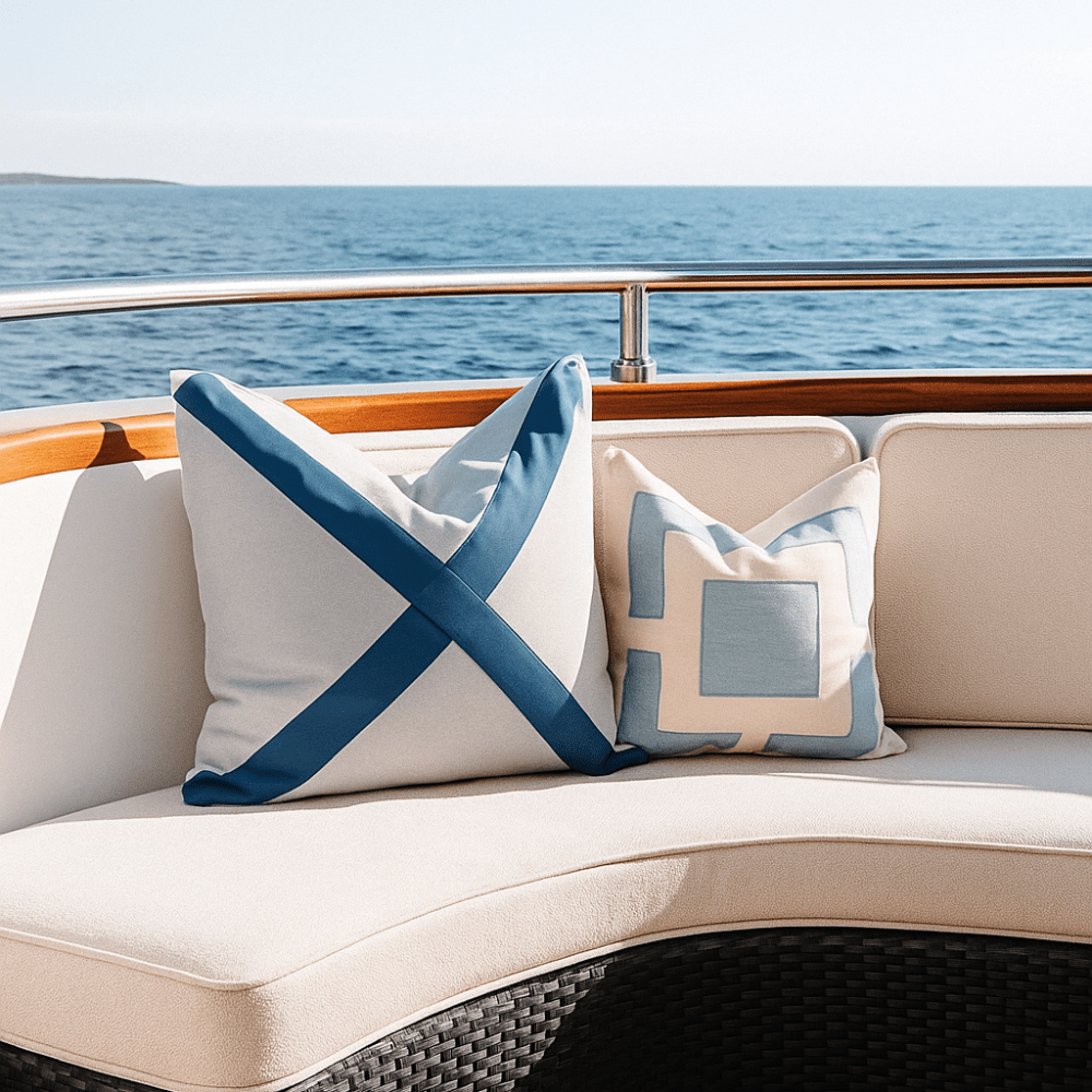 BHD HOME Outdoor Cushion Outdoor Nautical Victor Liso Blue & Grey Lounge Cushion – UV Resistant