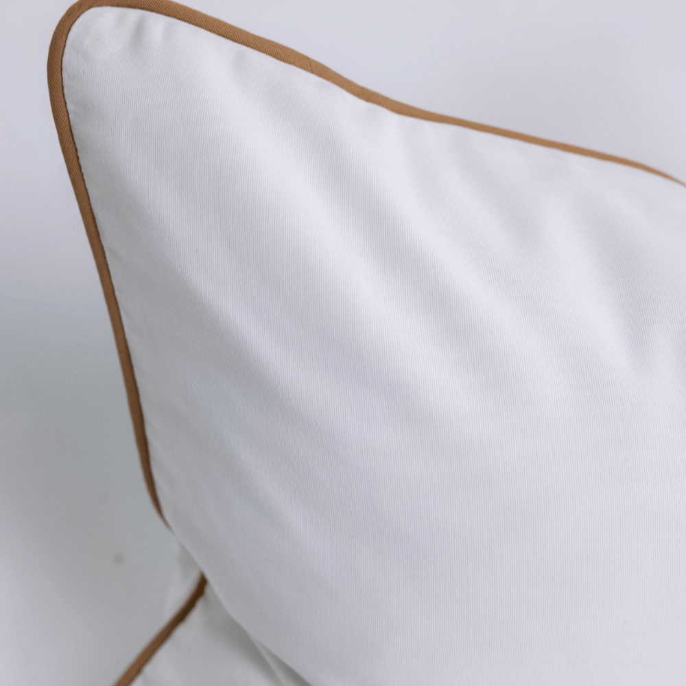 BHD HOME Outdoor Cushion Outdoor Paisley Embroidery White & Beige Piped Lumbar Cushion 40 x 60cm – UV Resistant