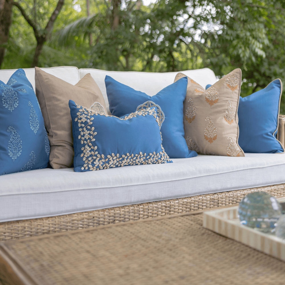 BHD HOME Outdoor Cushion Outdoor Piped Blue & Beige Lounge Cushion – UV Resistant